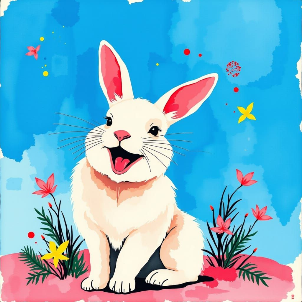 Tropical Bunny Laughing Under Azure Sky