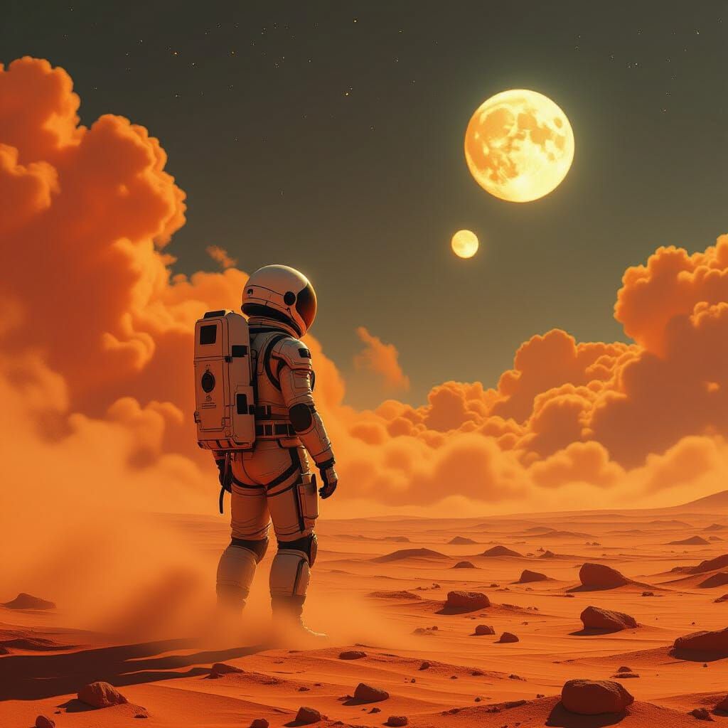Explorer on Alien Planet in Retro-Futuristic Spacesuit