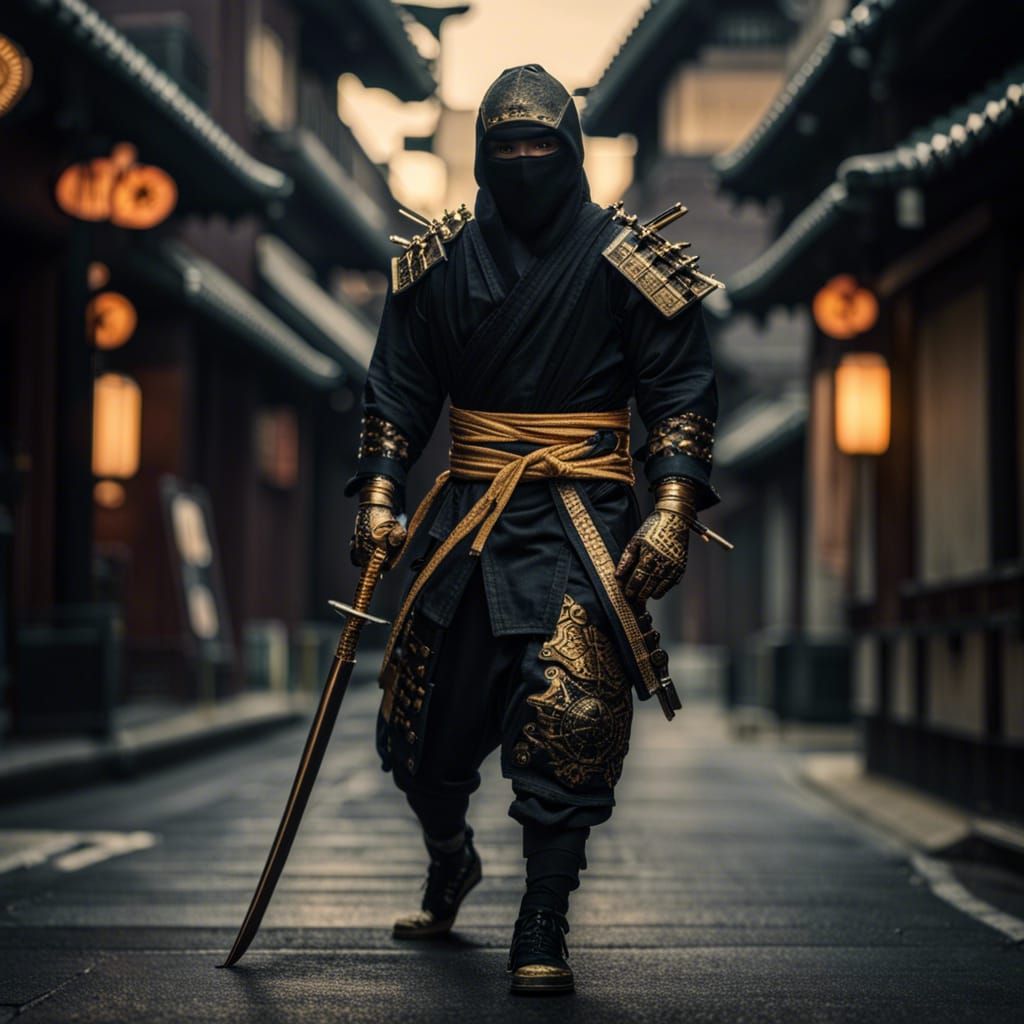 Ninja in Gold Armor in Ancient Japan