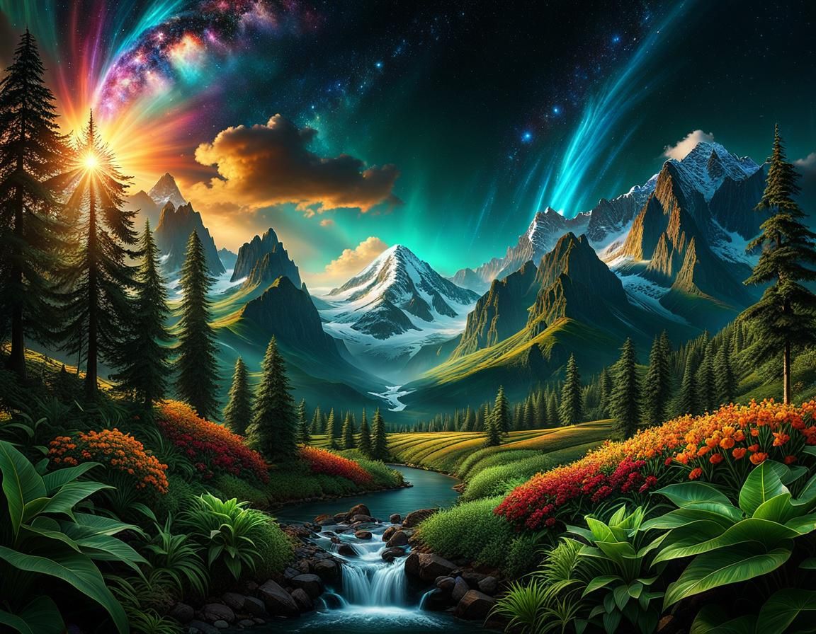 Breathtaking Photorealistic Mother Nature with Starbursts