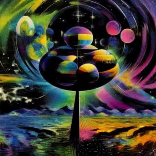 Psychedelic Orb on Colorful Pattern in Psychedelic Style