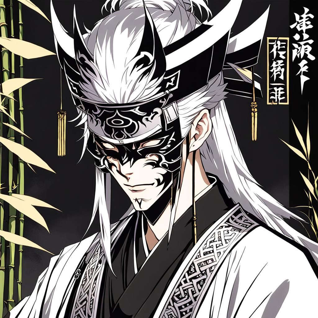 Anime Man with Demonic Mask and Sword