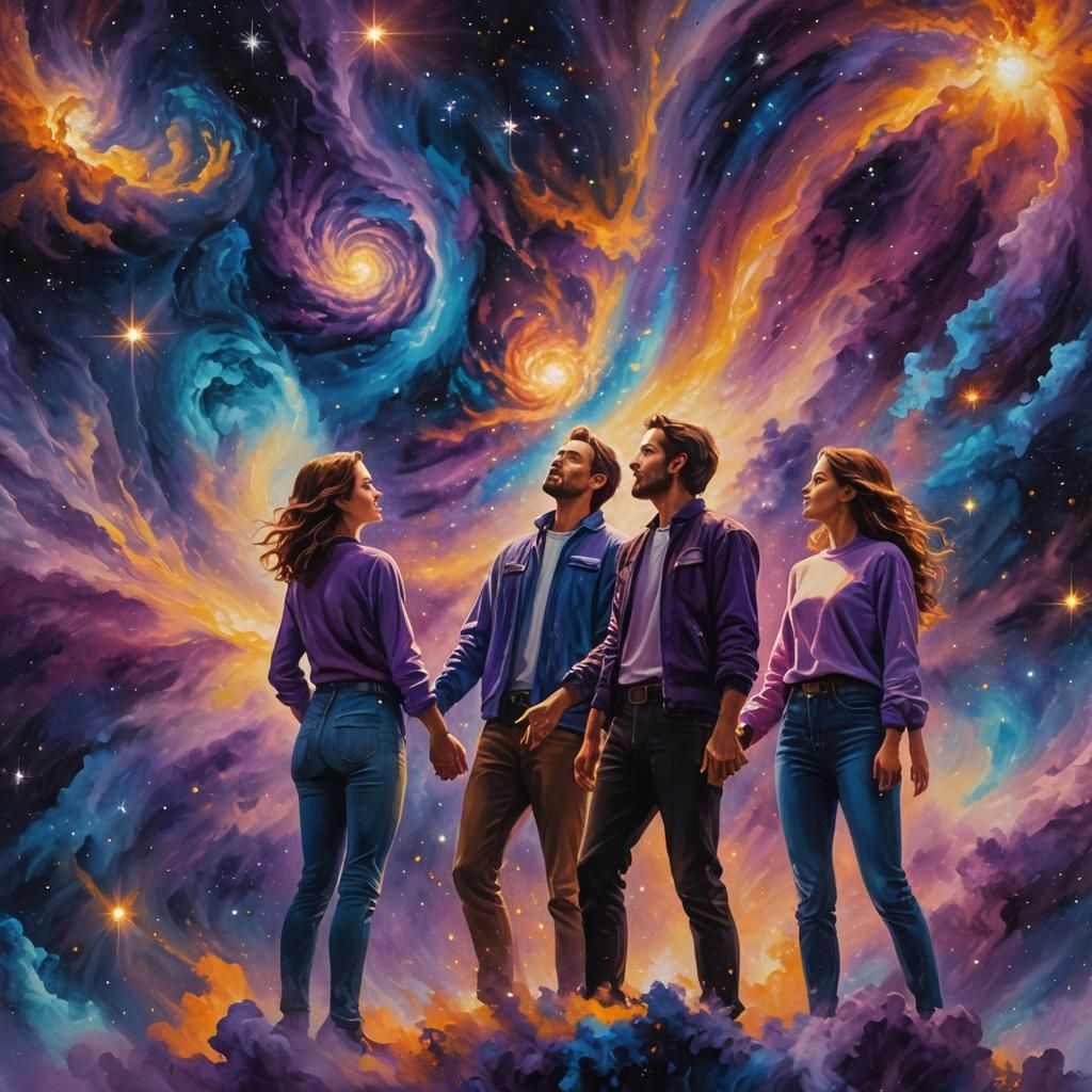 Cosmic Couple in Dreamy Oil Painting Style