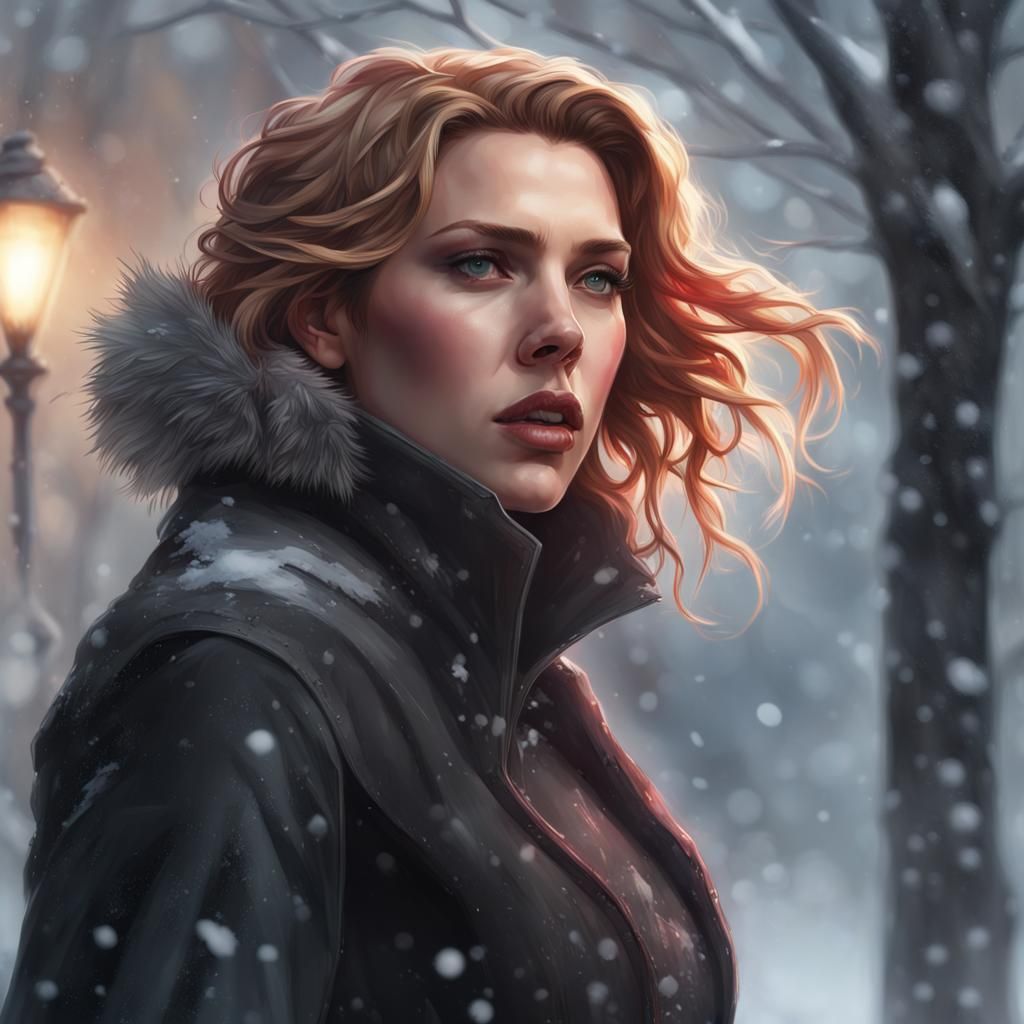 Woman in Snow, Hyperrealistic Digital Portrait