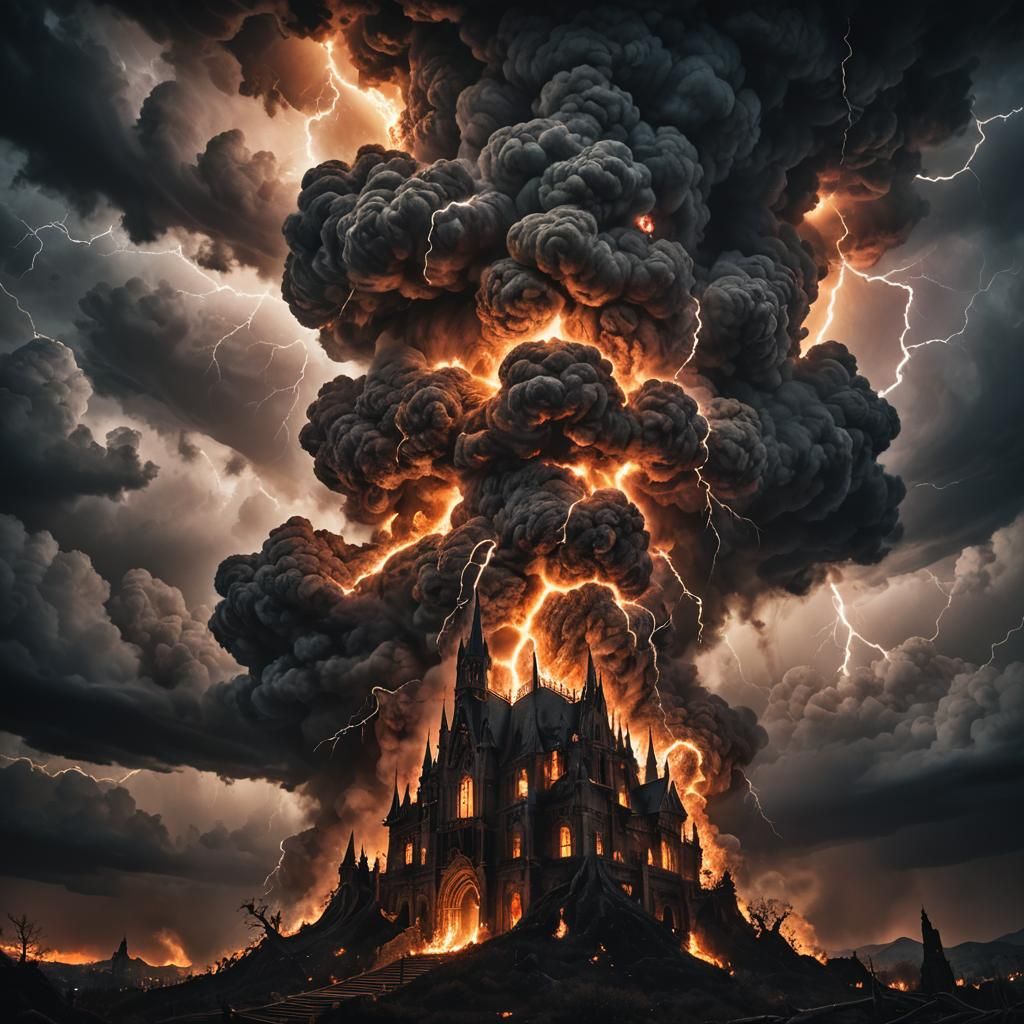 Apocalyptic Fire Cloud in Dark Fantasy Landscape