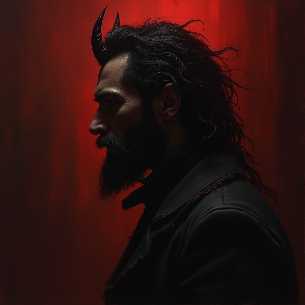 Demonic Man in Red Lighting: Horror Art