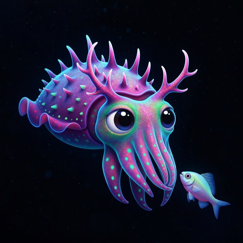 Psychedelic Cuttlefish with Bioluminescent Spines