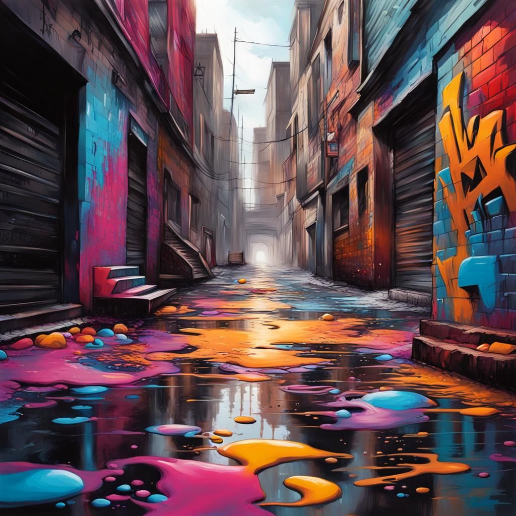 Colorful Graffiti Alleyway in Splash Art Style