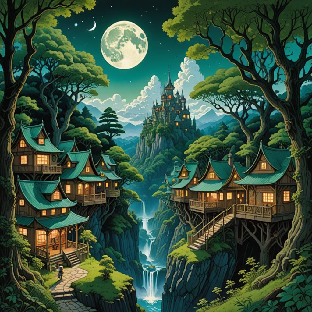 Dreamlike Moonlit Forest in Surreal Night Art