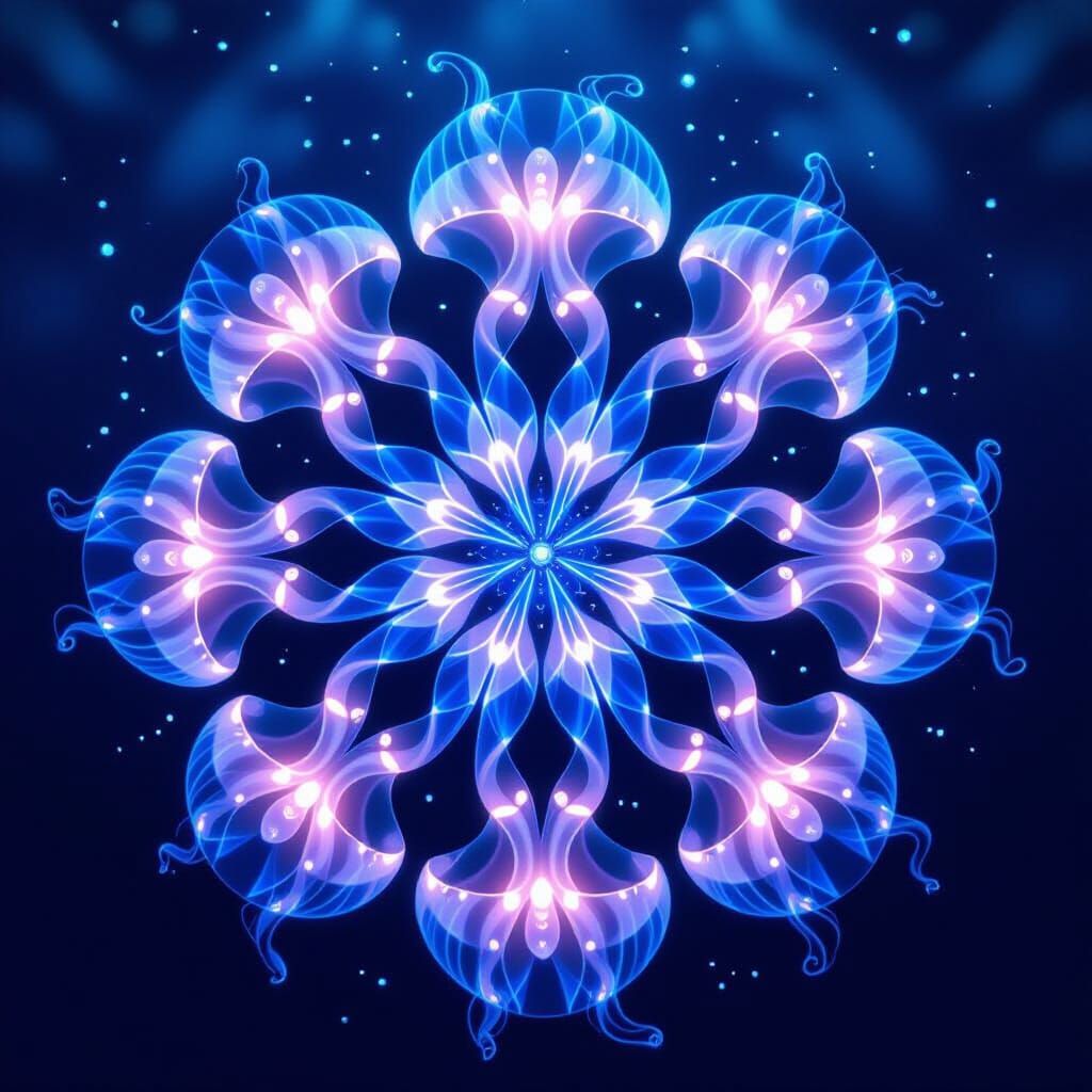 Bioluminescent Jellyfish Mandala in Kaleidoscopic Symmetry