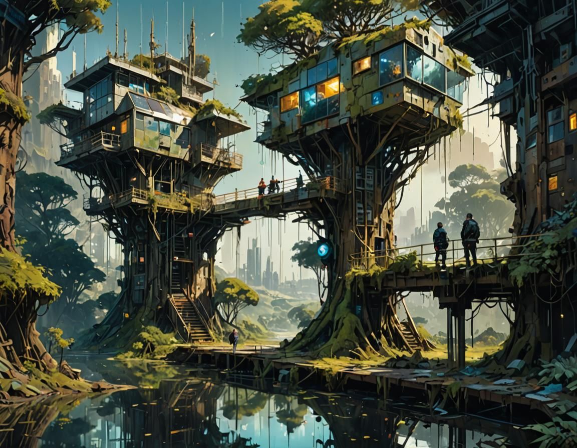 Futuristic Solarpunk Treehouse in Scifi Realm