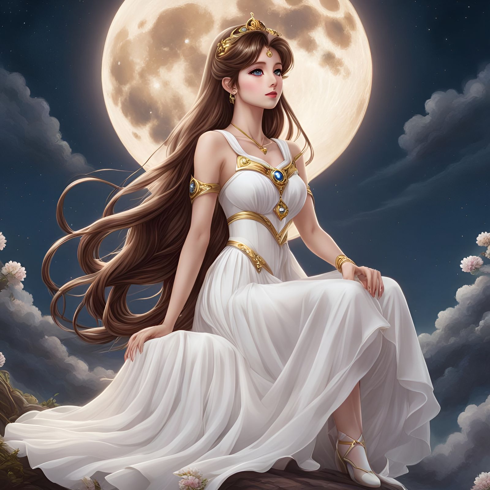 Ethereal Moon Princess in Anime Style Digital Art