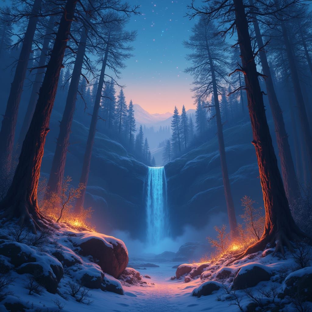 Iridescent Fae-Forest at Night in Fantasy Style