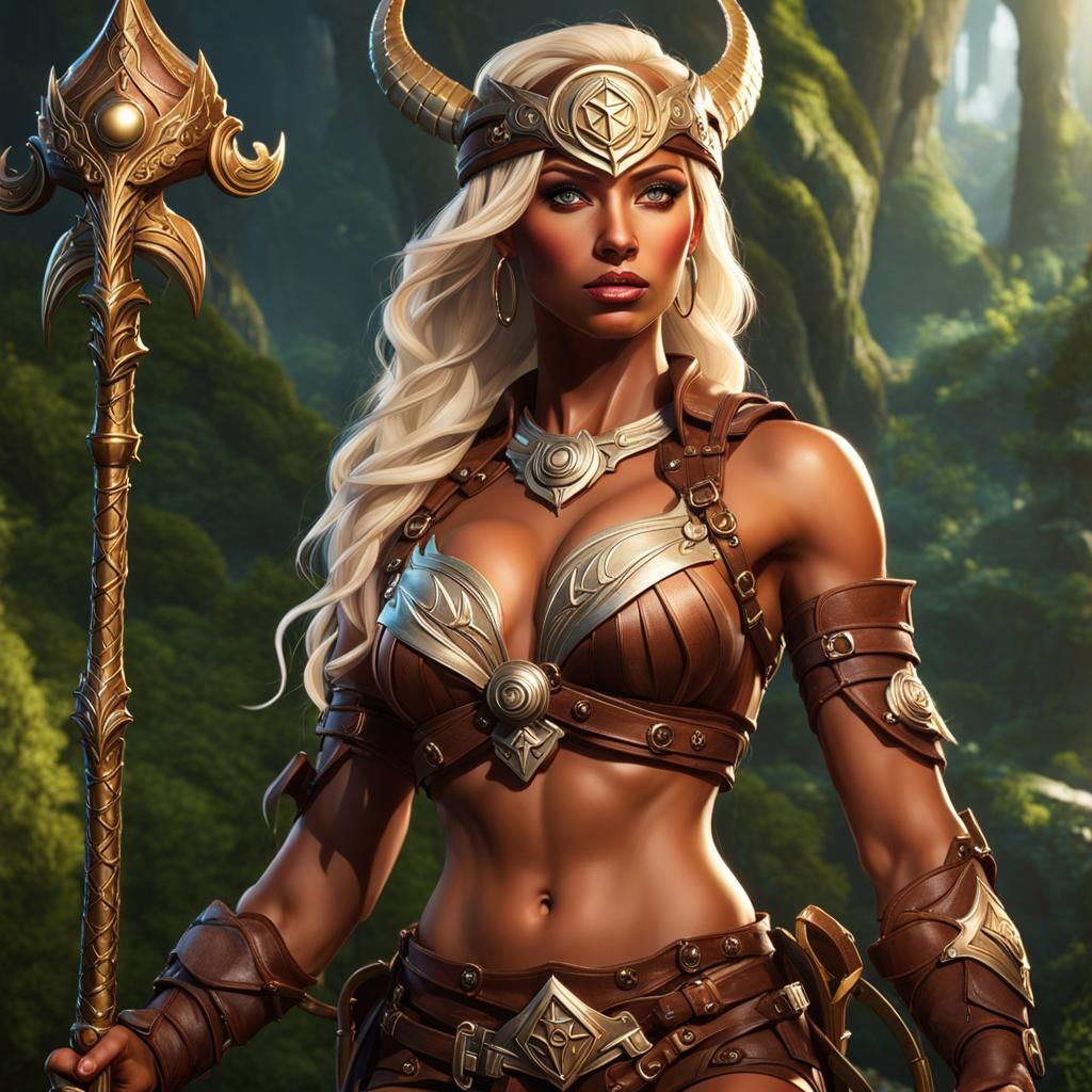 Viking Siren in Bronze and Gold Armor, Fantasy Concept Art