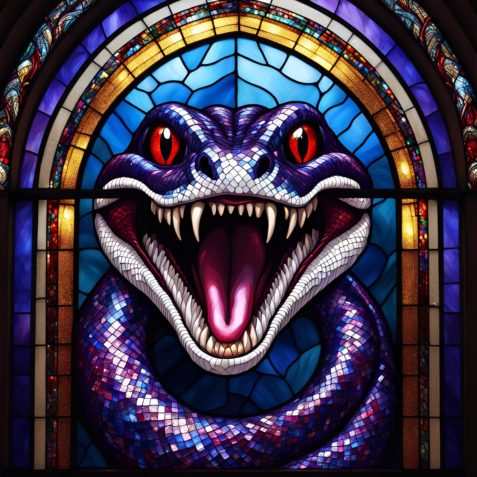 Sparkly Dark Stained Glass Snake Window