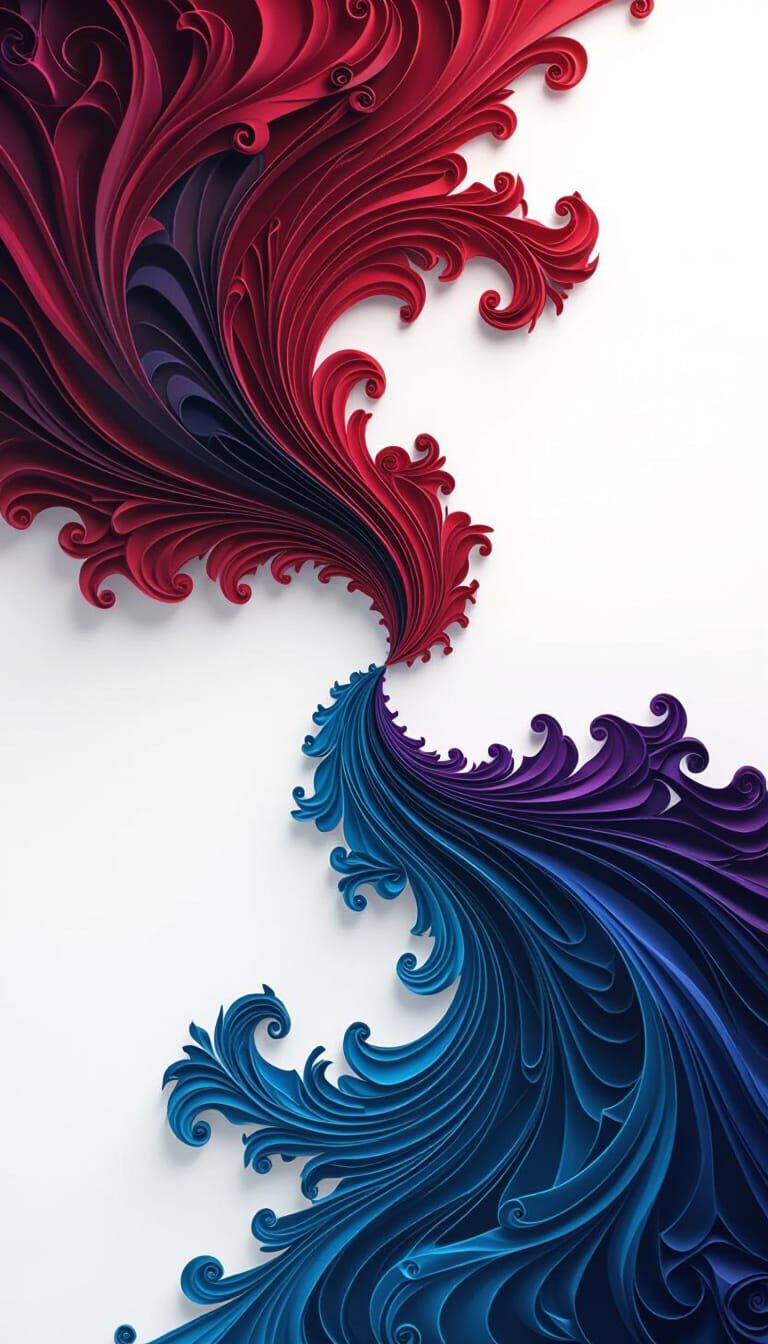 Minimalist Abstract Waves in Deep Colors on White