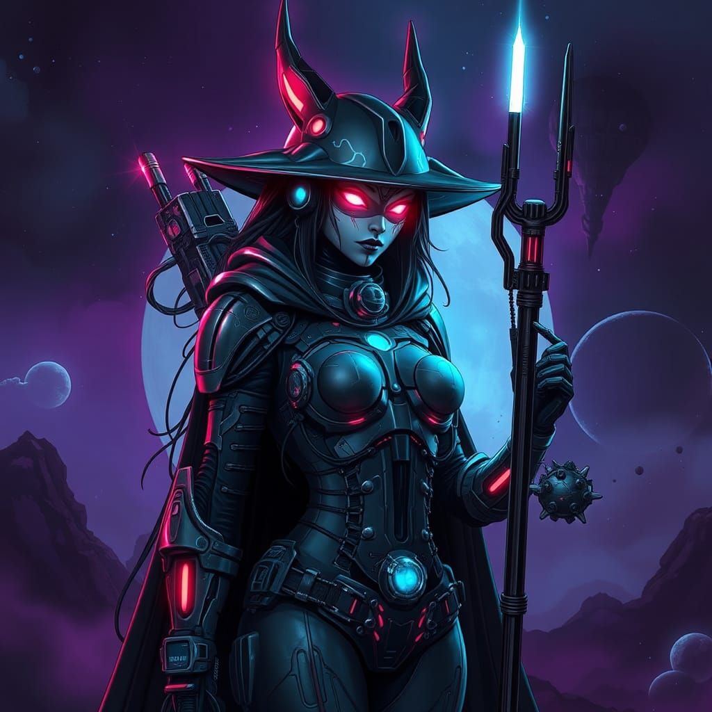 Cybernetic Space Witch in Cyberpunk Style