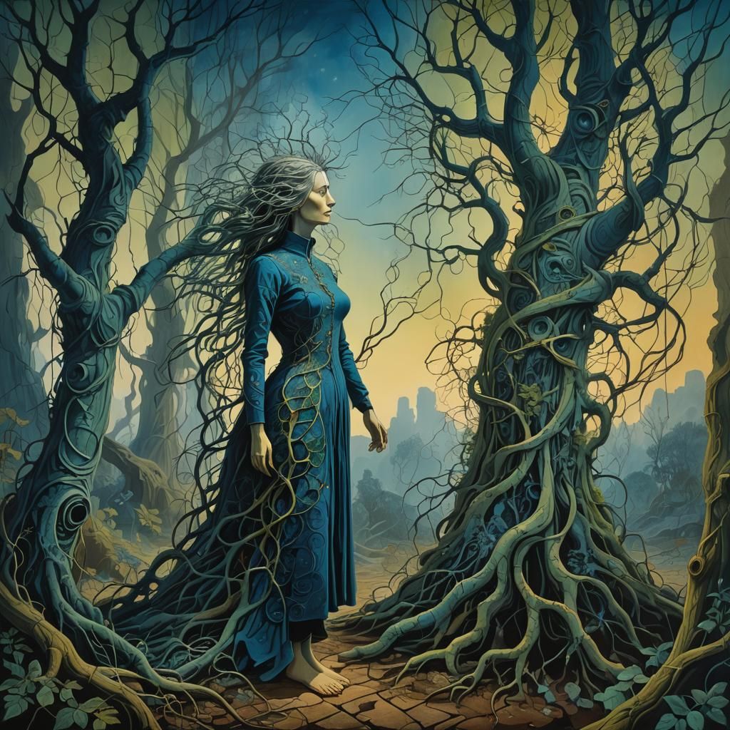 Mystical Forest Woman in Surrealist Style