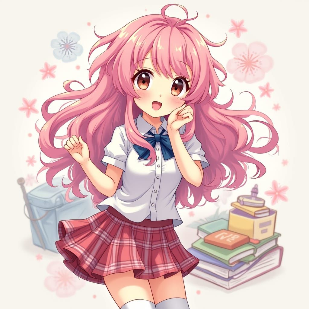 Charming 2000's Anime Girl in High School Uniform