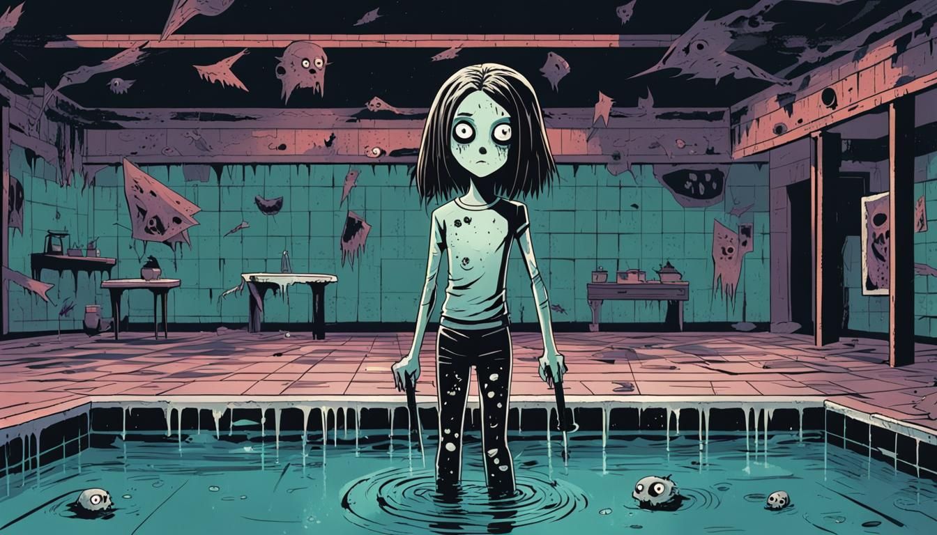 Horror Image of Girl in Haunted Pool