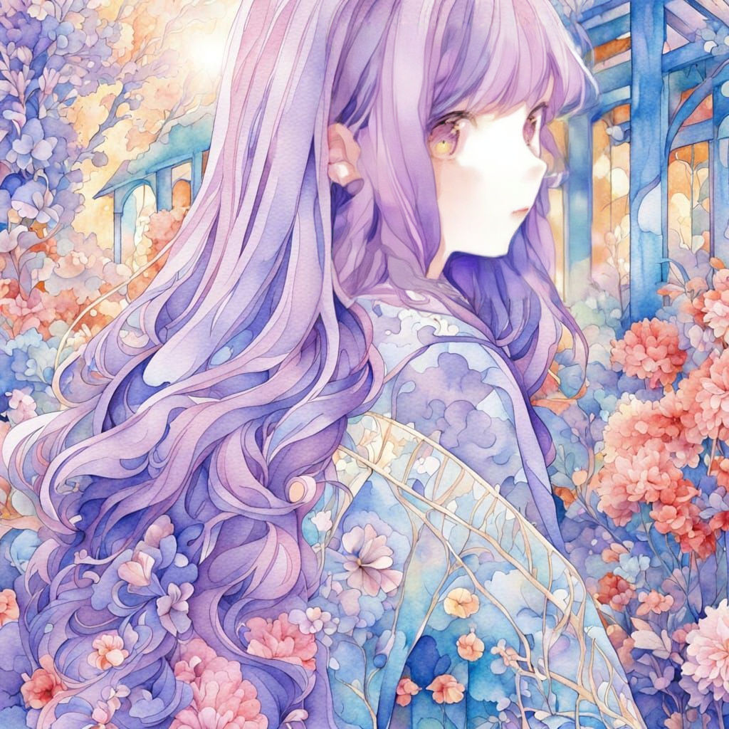 Vibrant Anime Girl with Purple Locks
