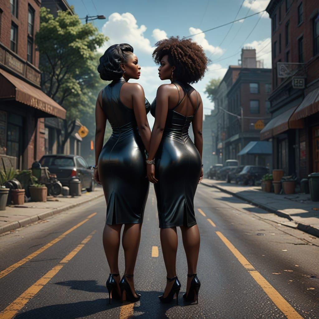 Ebony Goddesses in Metallic Latex, Deep Fantasy Landscape