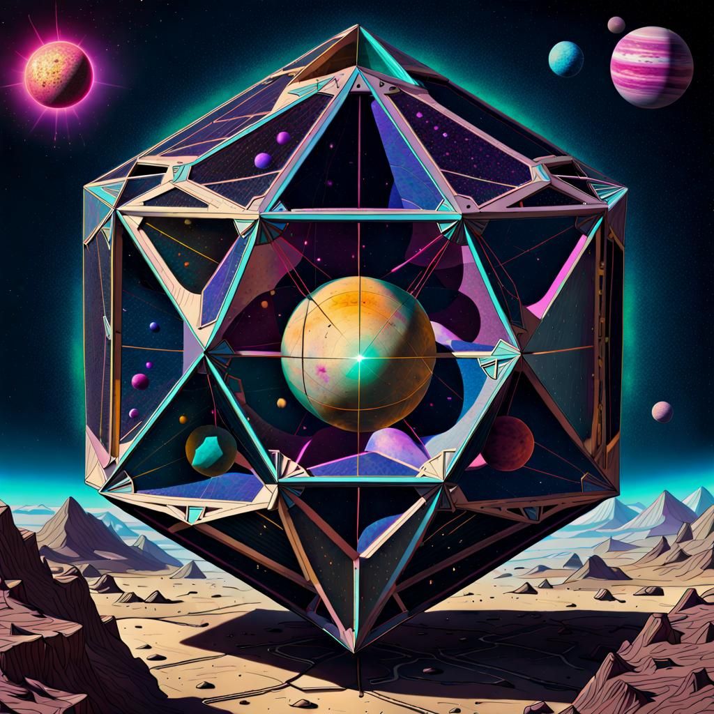 Kepler's Solar System Model: Synthwave Neon Illustration