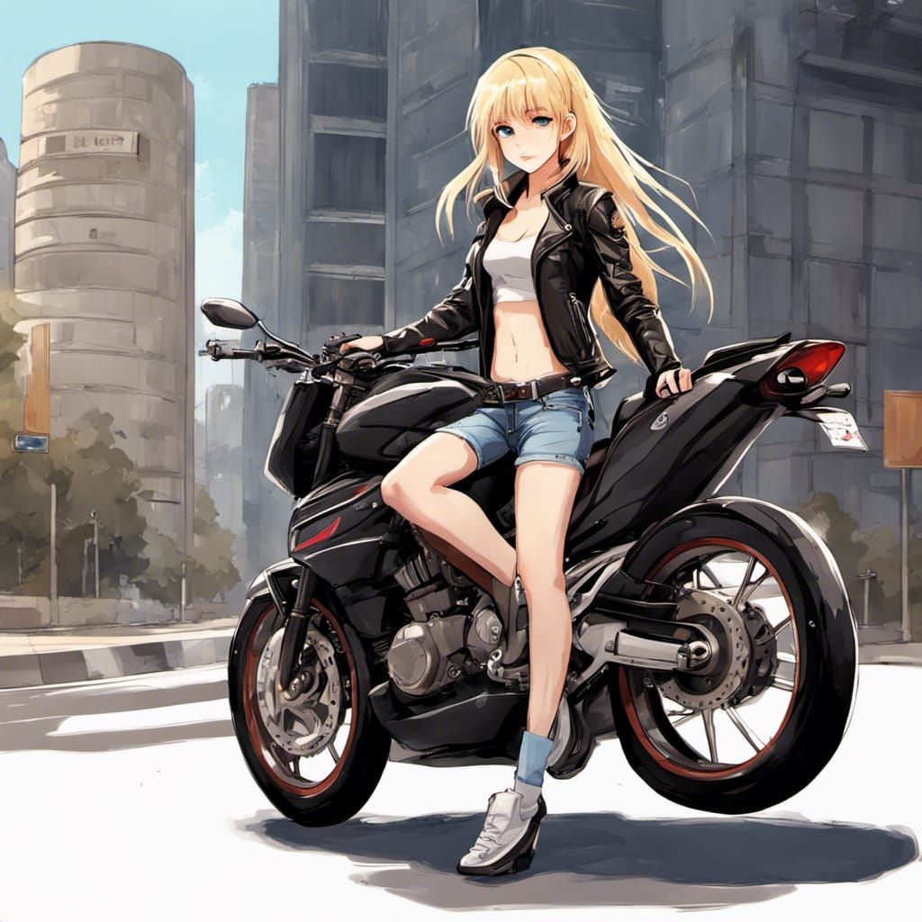 Anime Biker Girl on Sports Bike
