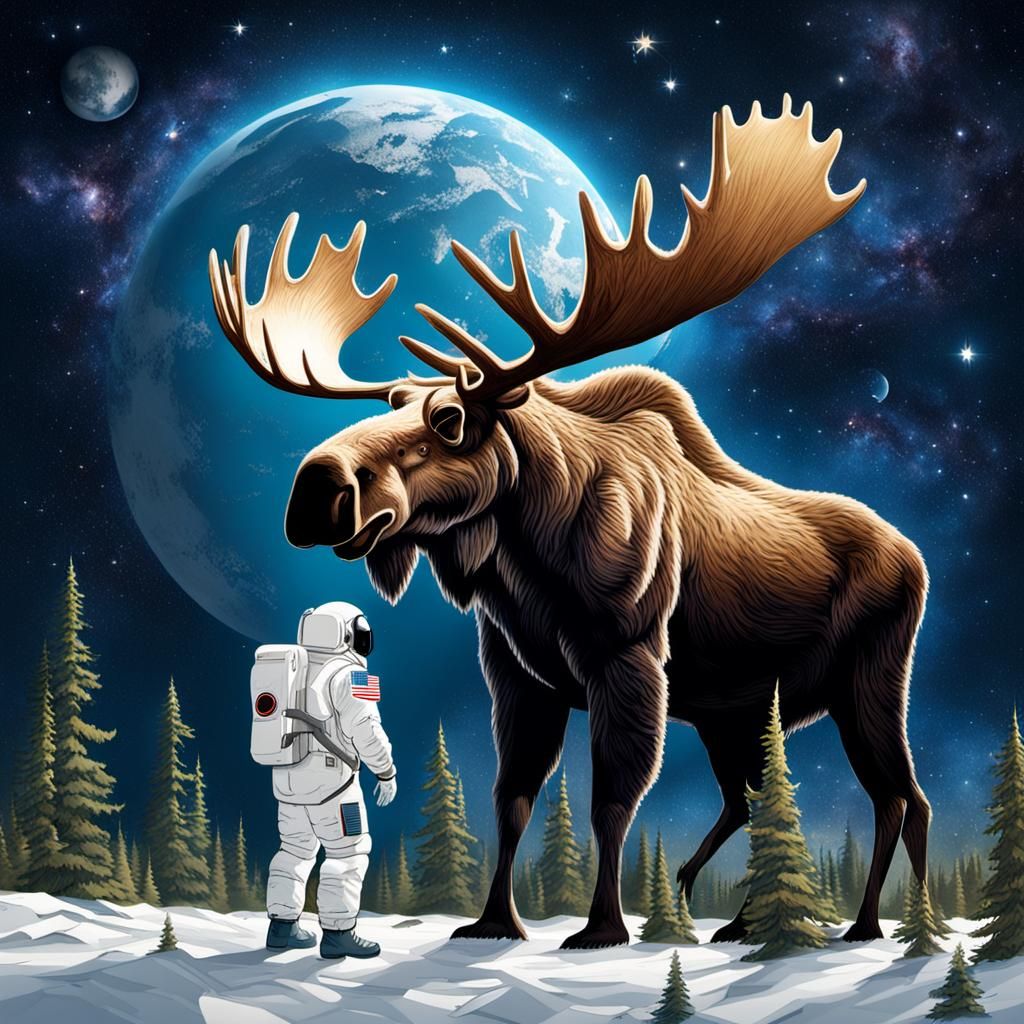 Astronaut Hunting Moose in Space