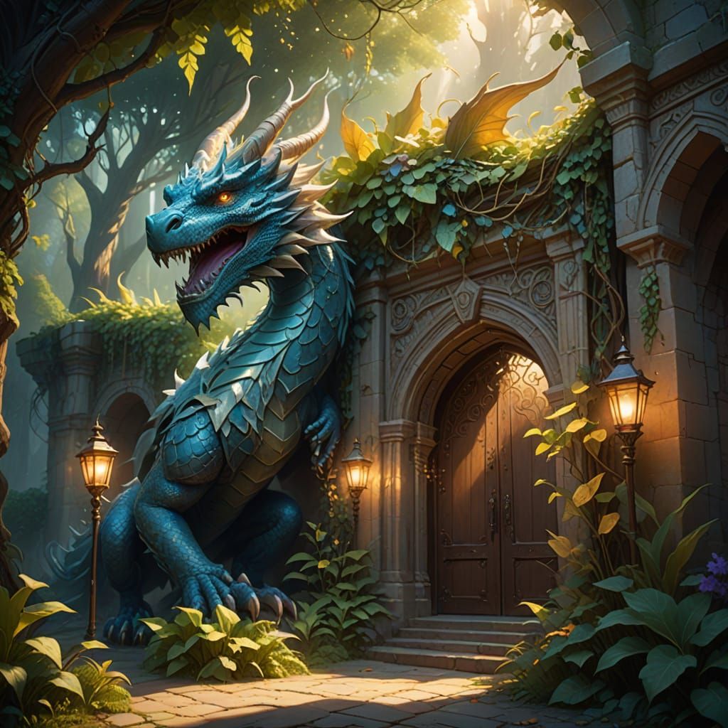 Dragon Guards the Gate in Ethereal Fantasy Art