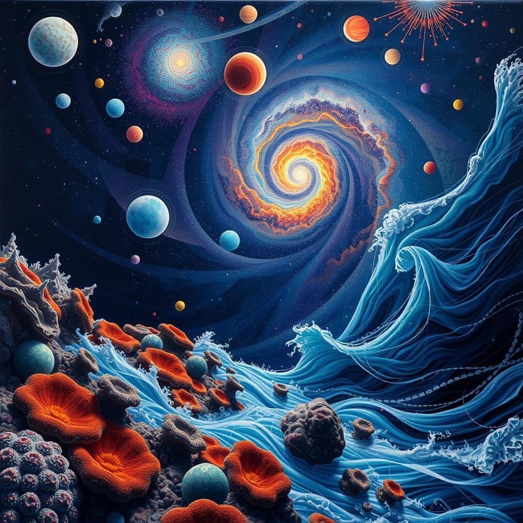 Ocean Currents Meet Galaxies in Surreal Dreamscape