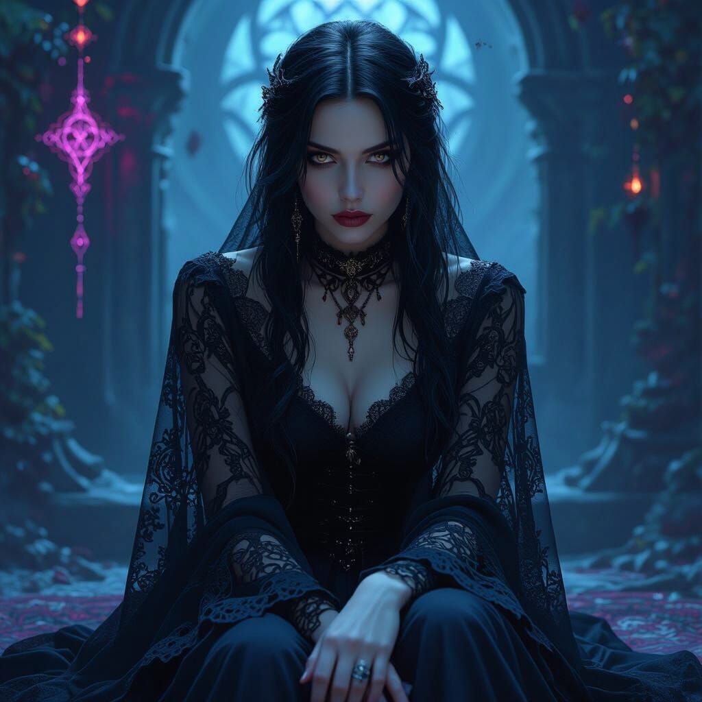Melancholic Gothic Woman in Hyperrealistic Fantasy Art