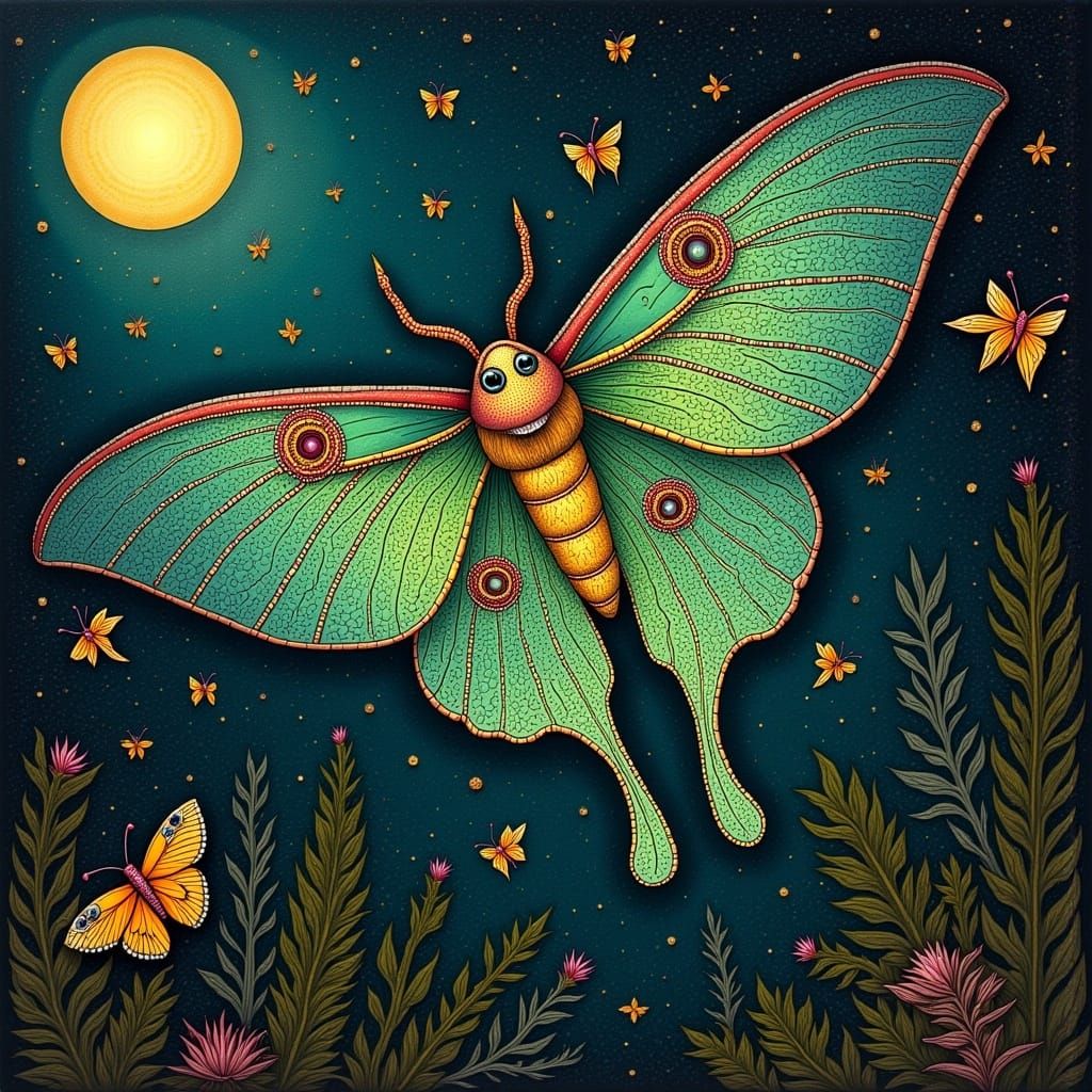 Luminous Luna Moth Crafted of Shimmering Green Light