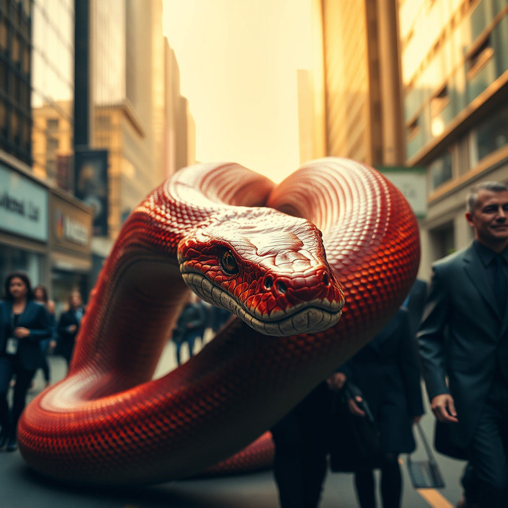 Crimson Serpent in Metropolis: Hyperrealistic Digital Art