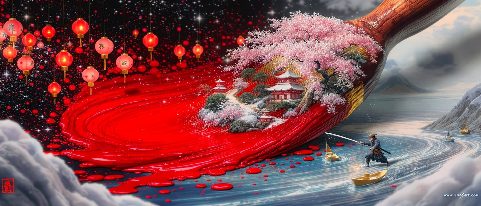 Miniature Japanese Landscape Inside Wooden Paintbrush