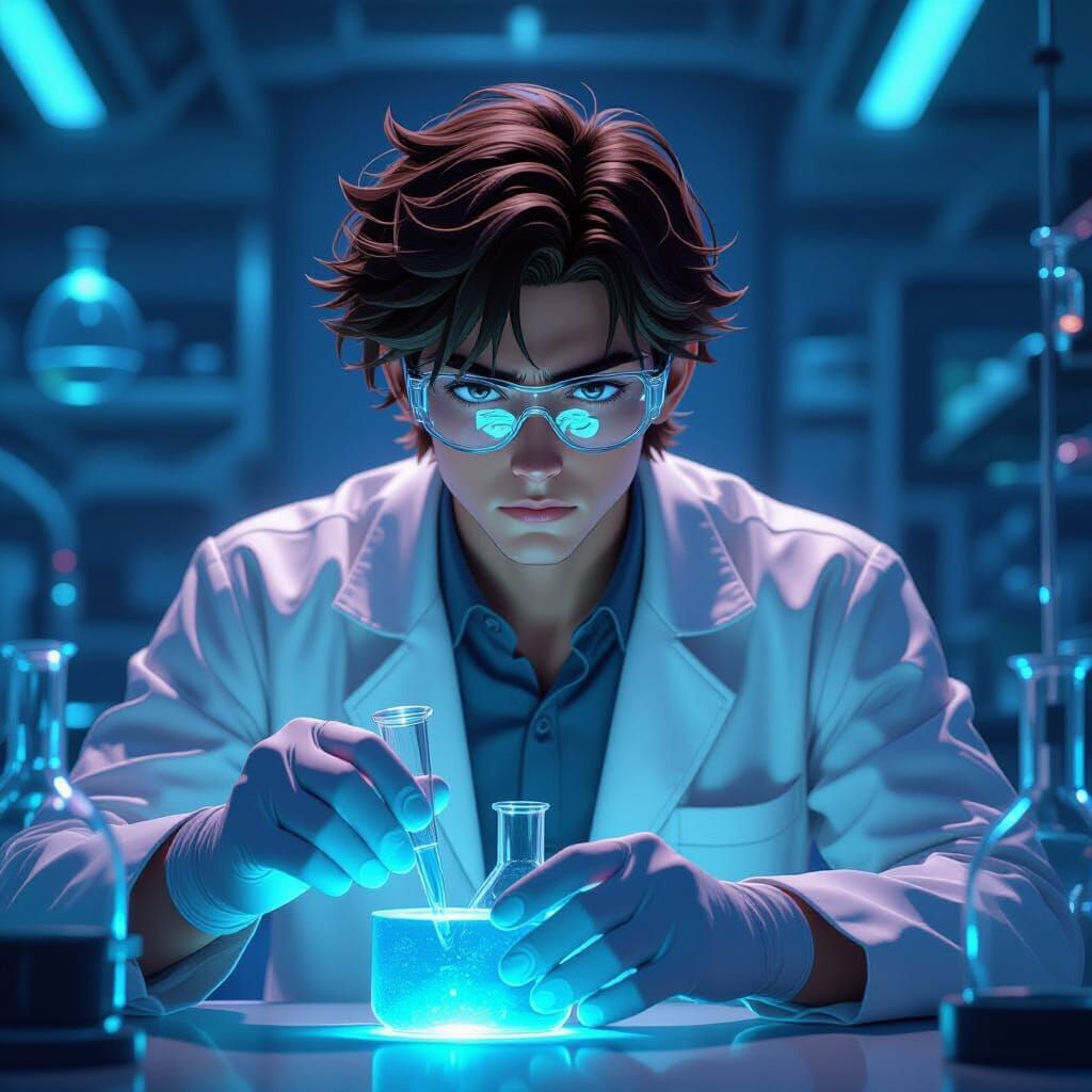 Anime Scientist Mixes Glowing Chemicals in Lab