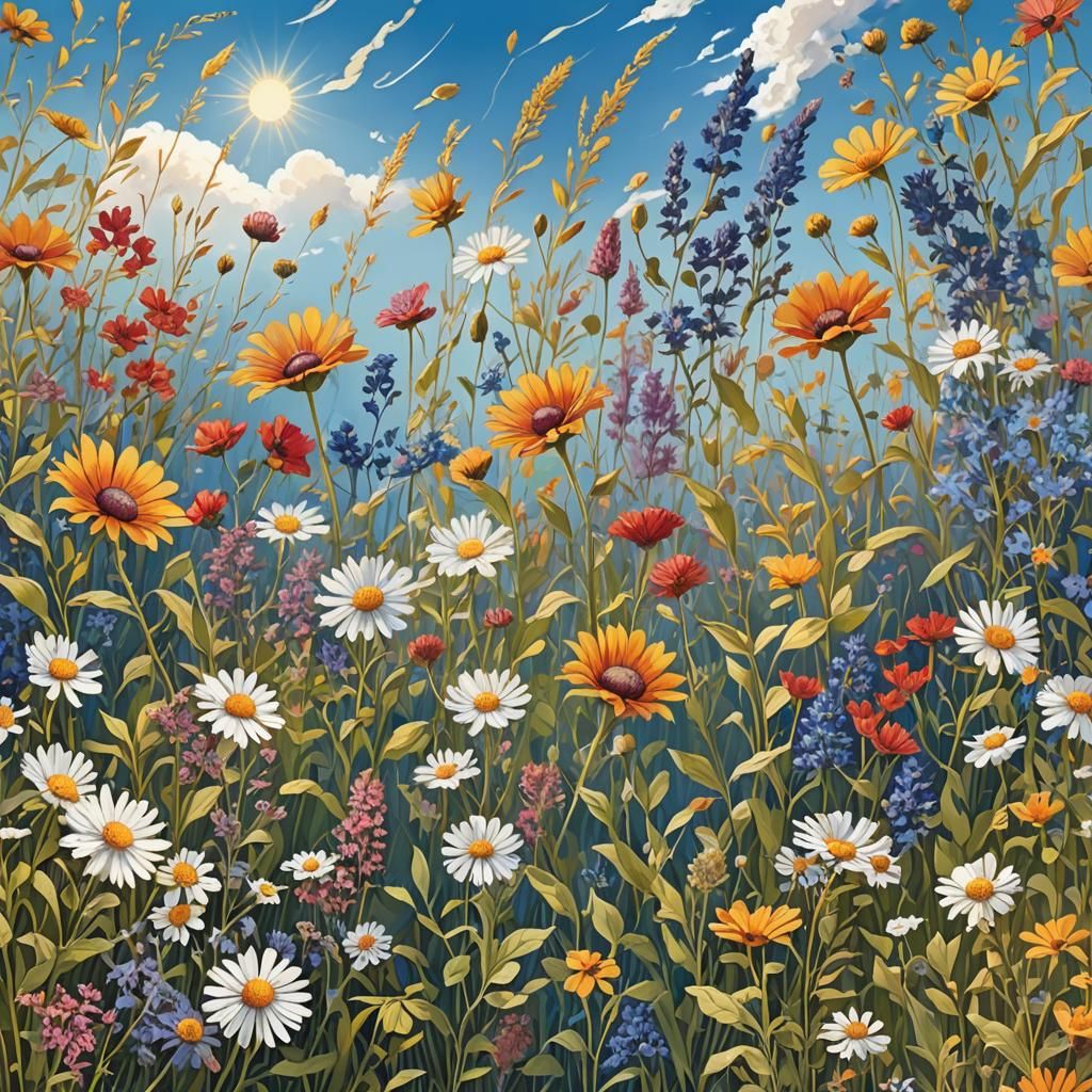 Wildflowers Swaying in a Sun-Kissed Landscape