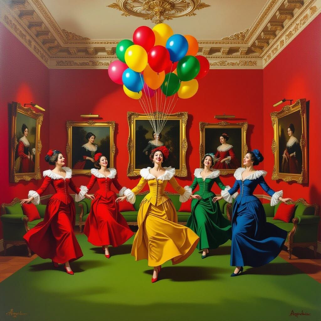 Baroque Living Room Dance with Abstract Art