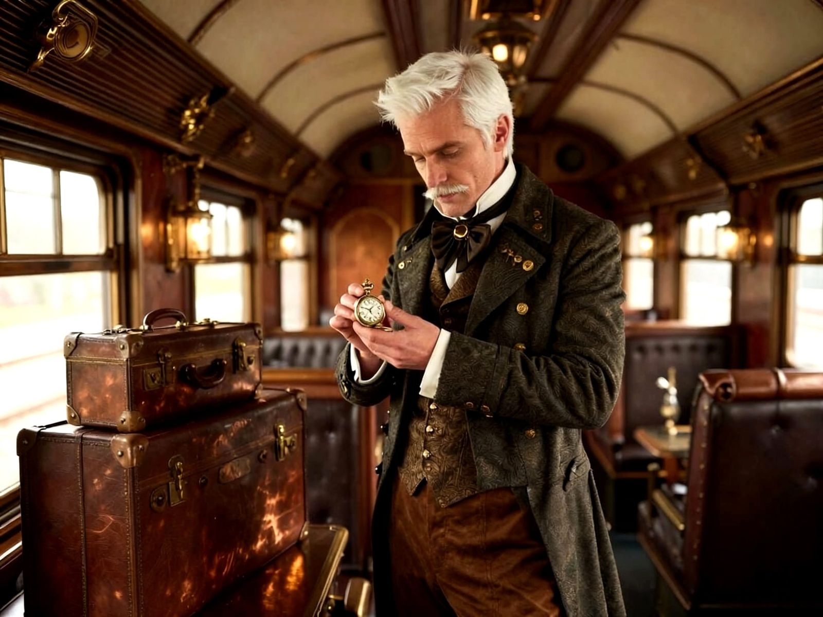 Steampunk Gentleman Departs Orient Express in Victorian Stat...