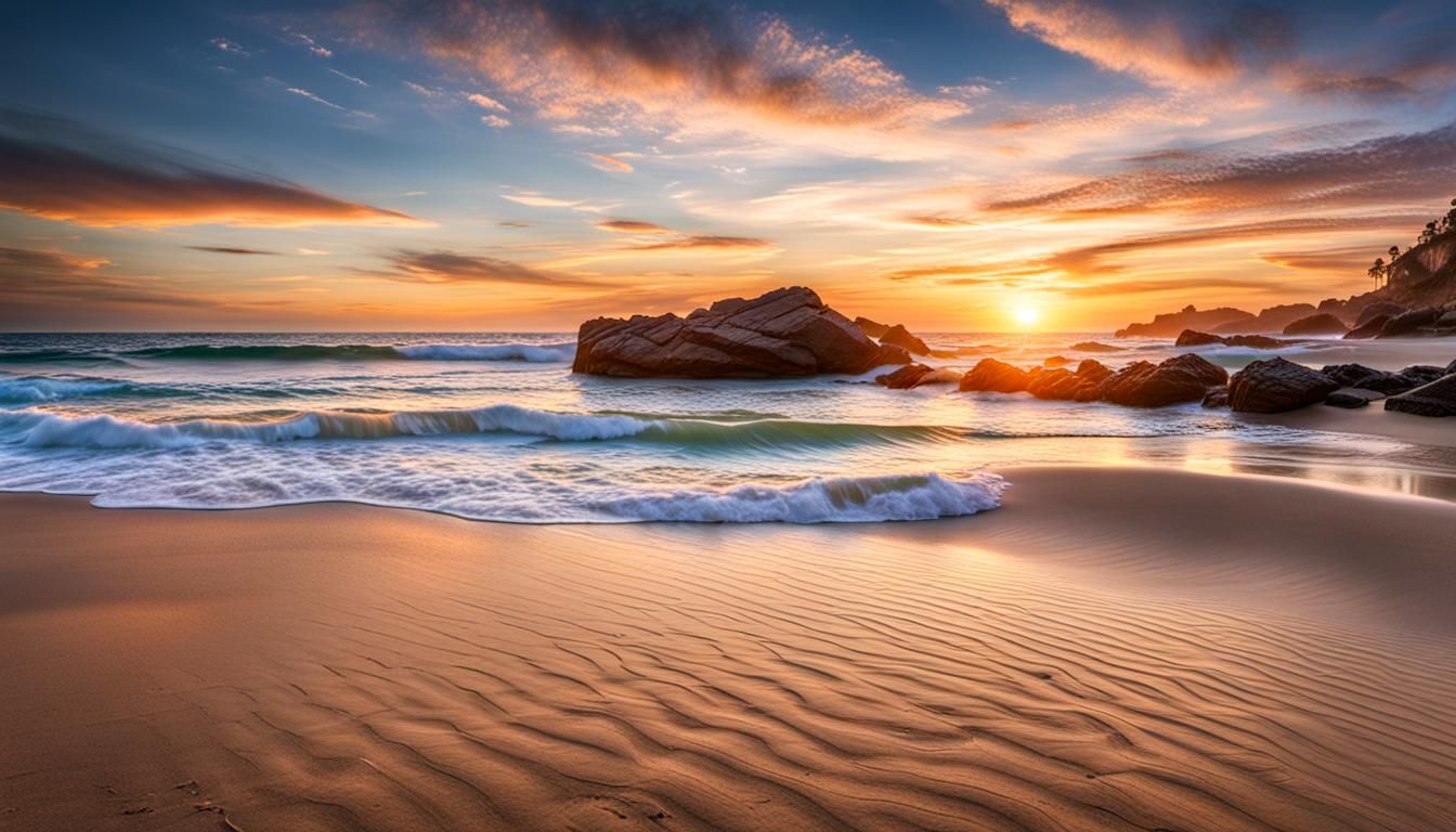 Peaceful Sunrise on a Hyperrealistic Beach