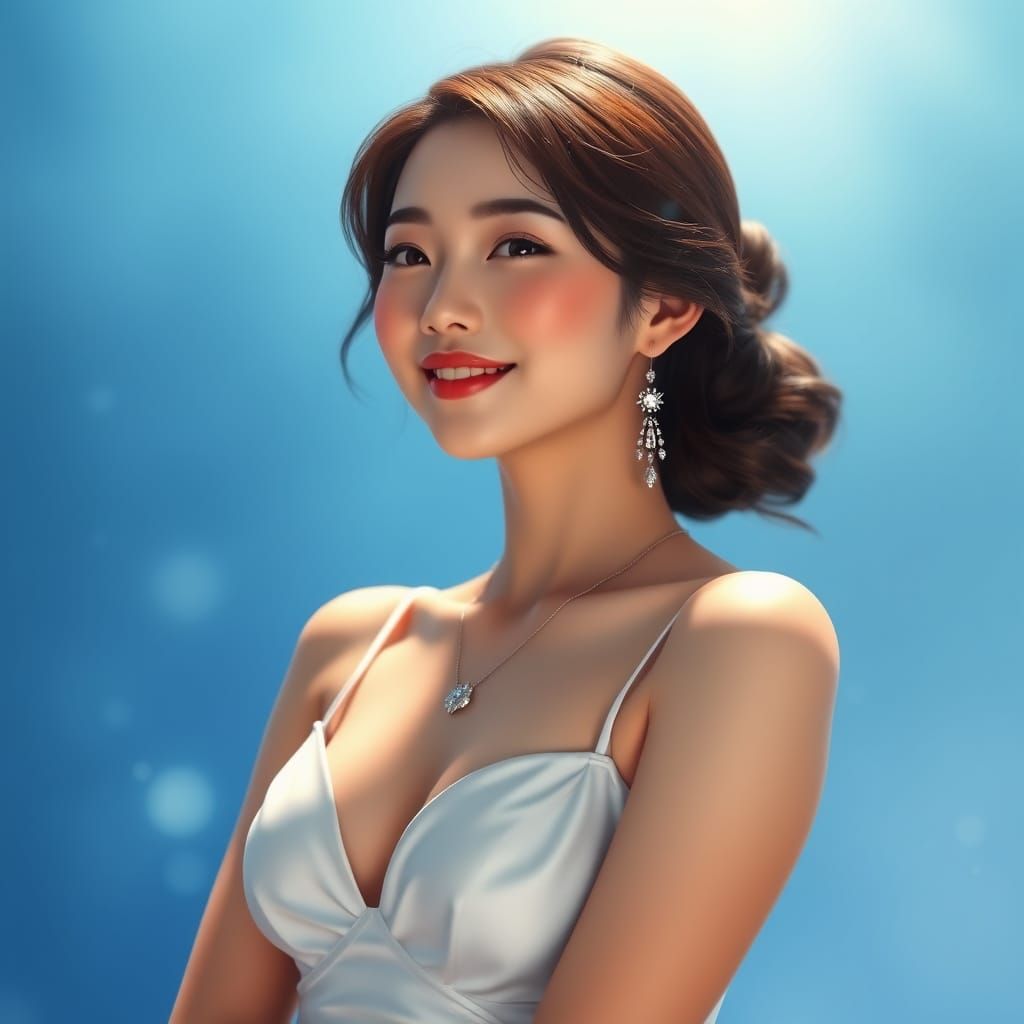 Ethereal Japanese Beauty in Delicate Bra Top and Diamond Jew...