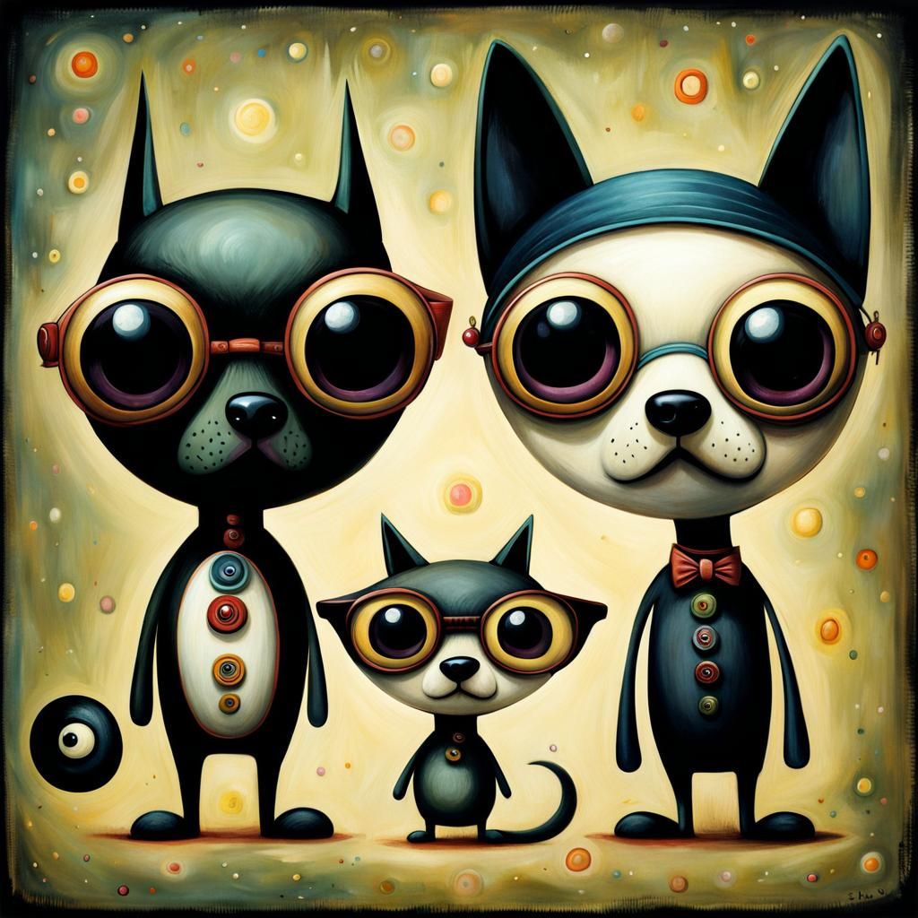 Funny Dogs with Googly Eyes in Art Brut Style