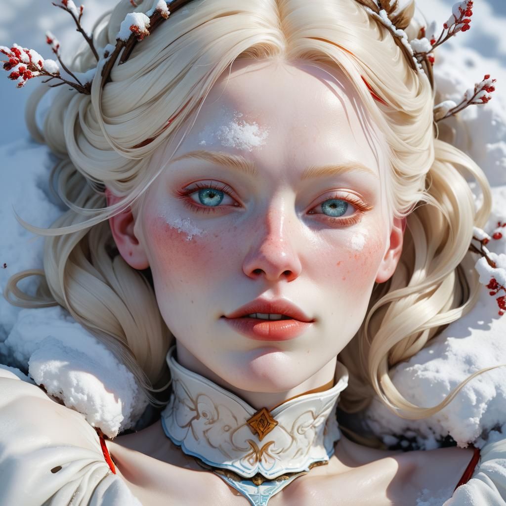 Albino Farmgirl Portrait in Hyperdetailed Art Nouveau Style