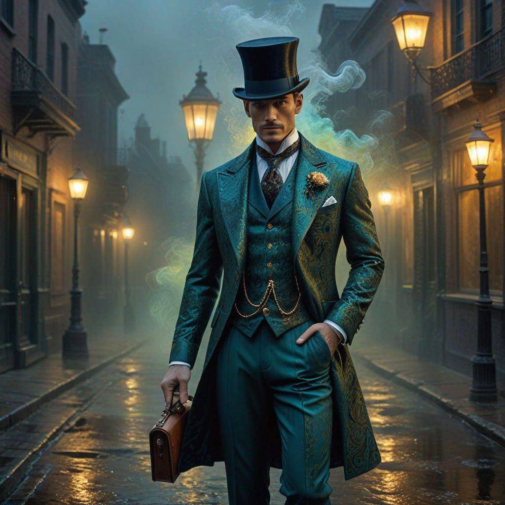 Elegant Gentleman in Victorian Street Scene