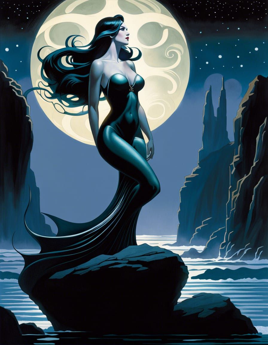 Goddess Mermaid in Gothic Horror Adam Hughes Style