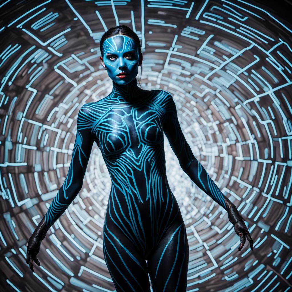 Surreal Bodypainted Model in Abstract Dreamscape