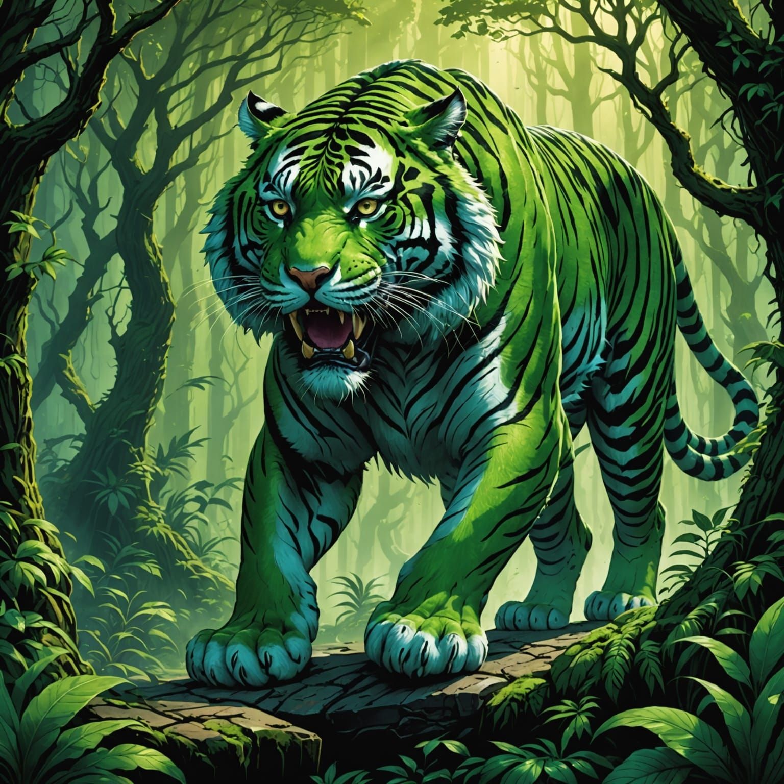 Green Tiger in Epic Cinematic Comic Art