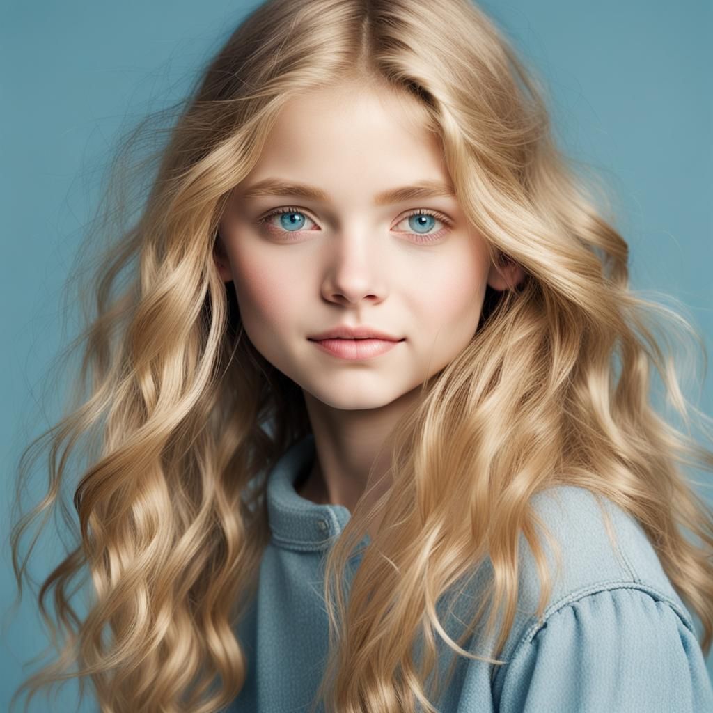 Blonde Girl with Blue Eyes and Golden Highlights