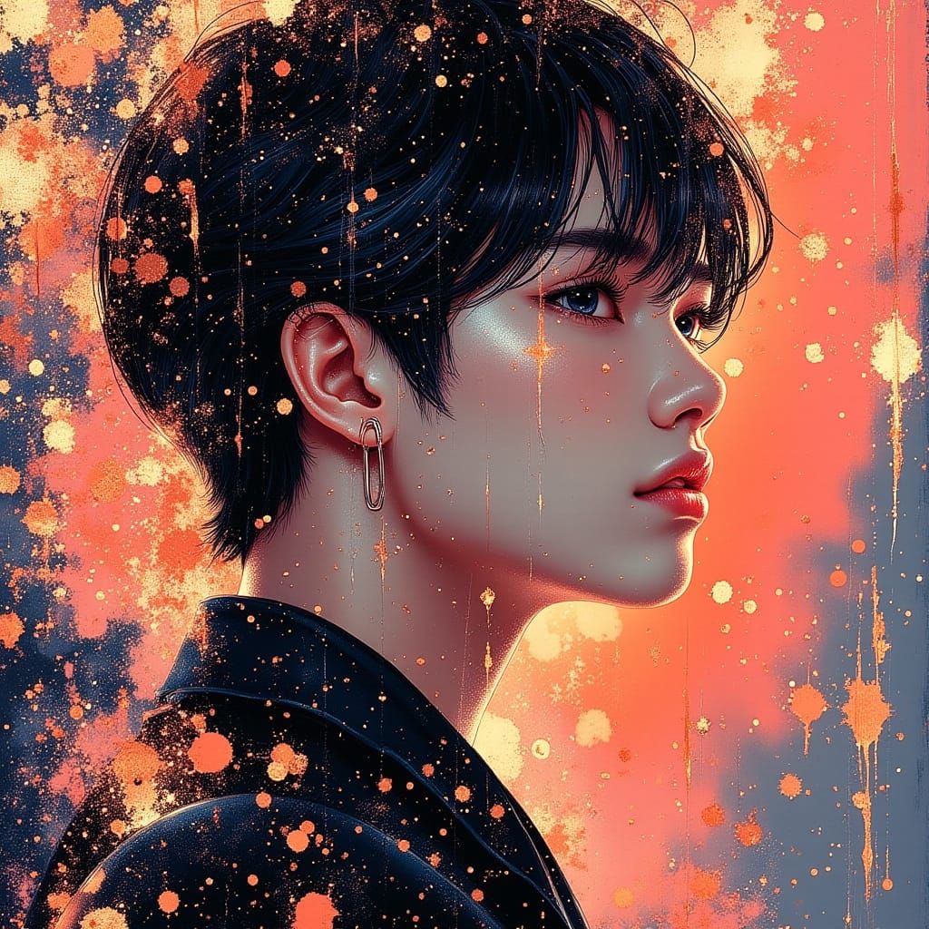 Hyperrealistic Korean Man Portrait in Splash Art Style