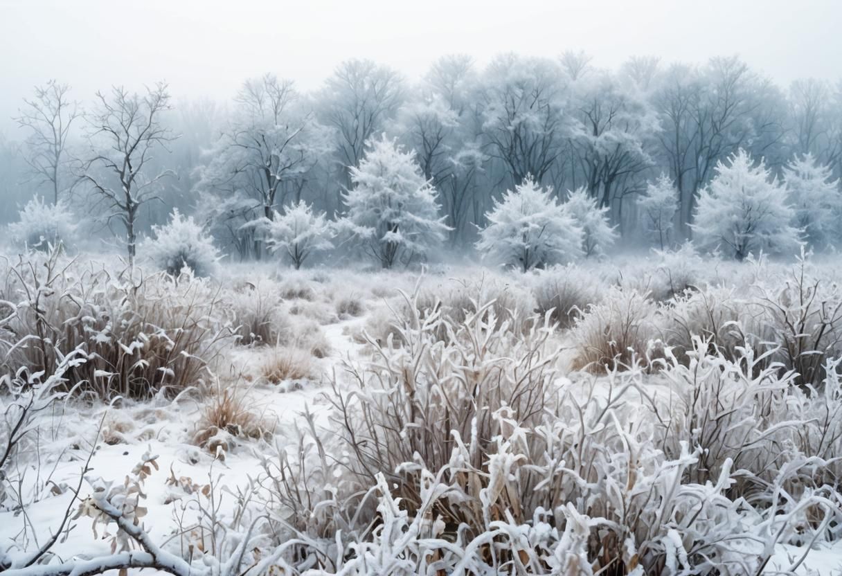 Ethereal Winter Landscape with Snow-Covered Trees